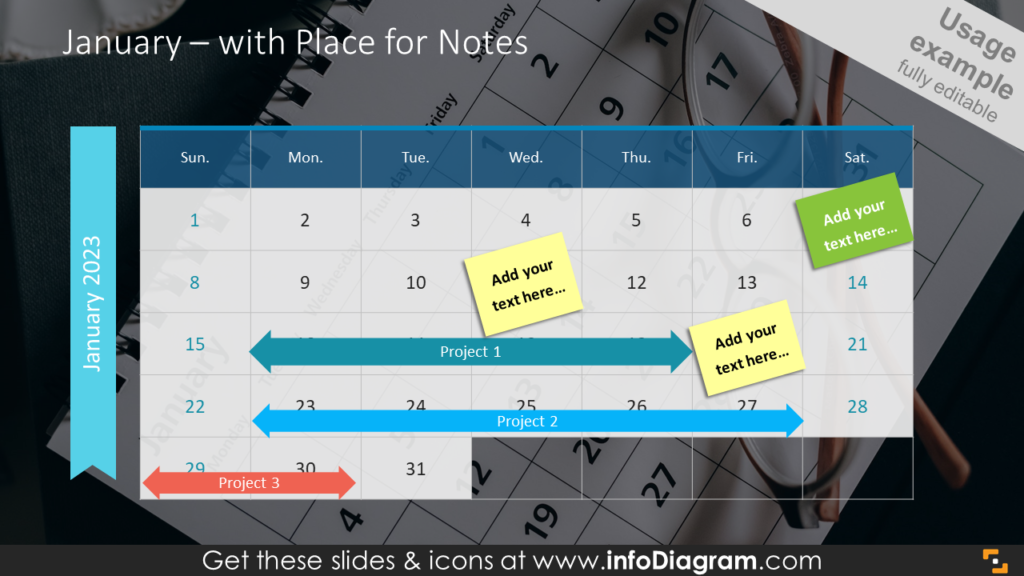 calendar for one month with a place for notes