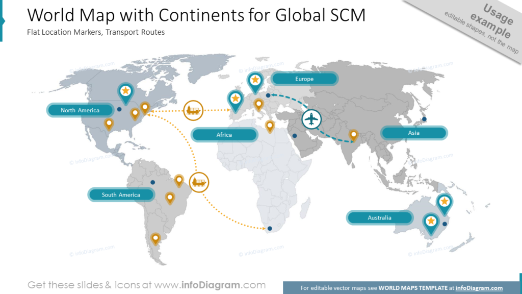 World Map with Continents for Global SCM