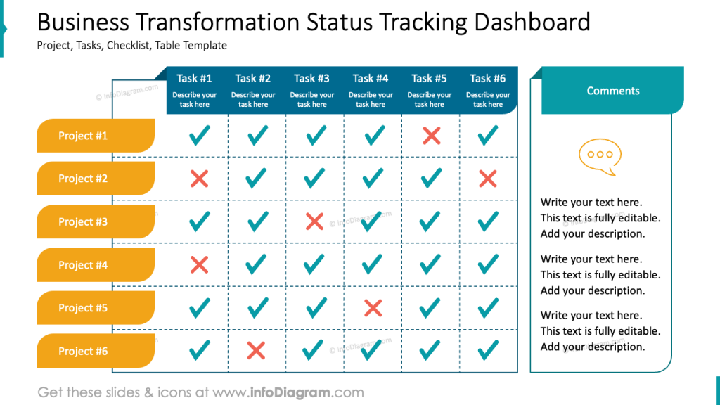 Business transformation status tracking table slide as a part of PowerPoint presentation infodiagram